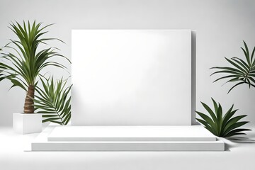 Blank template design stand on geometric shape rectangle white podium presentation display backdrop showcase