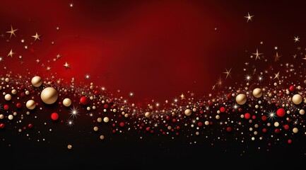 christmas background with christmas decorations, star, snowflake, gold and black confetti