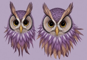 Obraz premium owl head colorful with violet sticker desigon isolated with soft background.