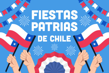 fiestas patrias de chile background illustration with hands holding flags