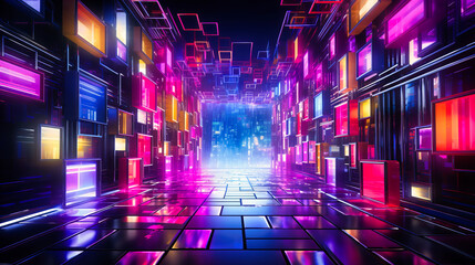 An array of neon portals, each a gateway to a different dimension of luminosity