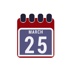 Calendar displaying day 25 (twenty-fifth) of the March - Day 25 of the month. Illustration