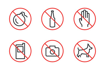 Prohibition signs and icons in thin line style