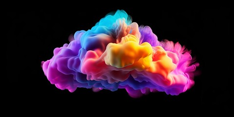 3d render, colorful neon cloud isolated on black background, Generative AI - obrazy, fototapety, plakaty