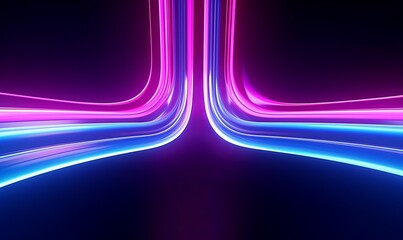 3d abstract pink blue neon lines ascending from center to the sides. Digital ultraviolet background, Generative AI