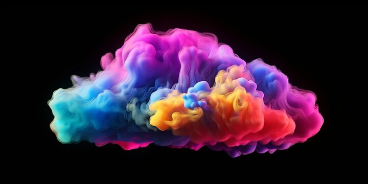3d render, colorful neon cloud isolated on black background, Generative AI