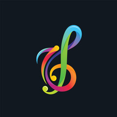 colorful treble clef and quaver note icon for music and musical applications vector  design web