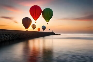 air balloon over sunset