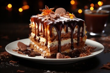 Chocolate cake with berries on a white background. 3d rendering. 
