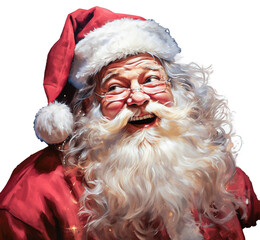 Uśmiechnięty Święty Mikołaj, akwarela na przeźroczystym tle. - obrazy, fototapety, plakaty