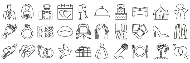 Collection of wedding thin line icons