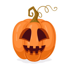 Halloween pumpkin jack-o-lantern. Cartoon carved pumpkin, scary Halloween decoration with evil pumpkin face flat vector illustration