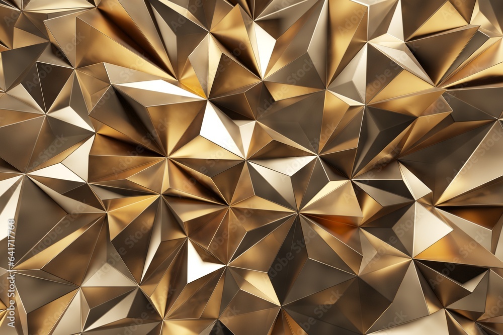 Wall mural gold colored metal geometric pattern with triangular shapes. poligons background