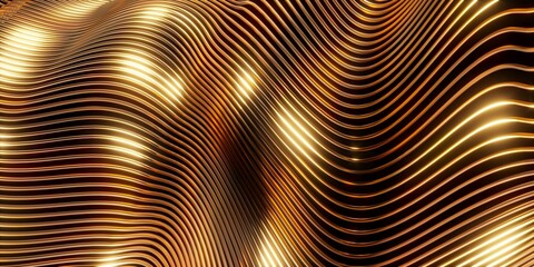 Fototapeta premium Abstract gold background. Wavy deformed stripes