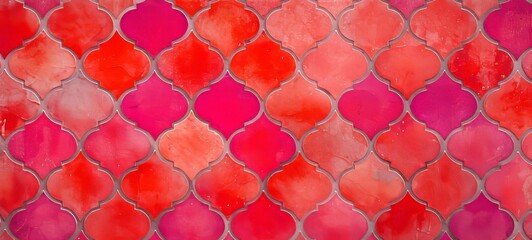Abstract pink red mosaic tile wall texture background - Arabesque moroccan marrakech vintage retro ceramic tiles pattern
