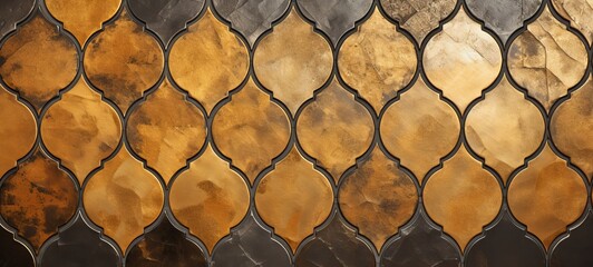 Abstract black gray gold mosaic tile wall texture background - Arabesque moroccan marrakech vintage retro ceramic tiles pattern