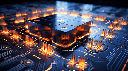 visualization of a quantum processor, with shimmering nodes and pathways representing quantum algorithms