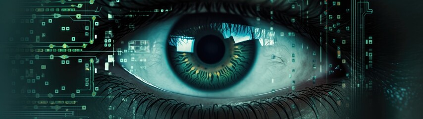 Technological human eye, concept of robotics and artificial intelligence. Generative AI