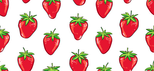 Seamless pattern with strawberries on a white background. Vector illustration.