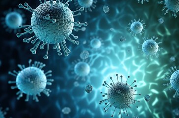 Microscopic view of virus colony, science and medicine concept. Generative AI