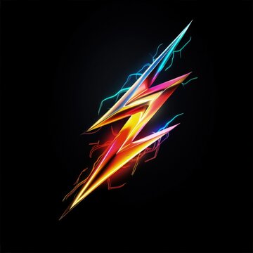 Lightning illustration on black background, icon, logo. Generative AI
