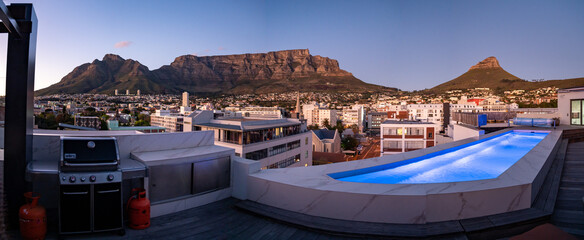 Aerial view of Cape Town city centre at sunset in Western Cape, South Africa - obrazy, fototapety, plakaty