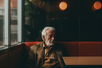 A lonely old man in a coffee shop. Generative AI - obrazy, fototapety, plakaty
