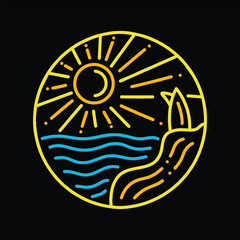 Monoline Beach Vector Graphic Design illustration Emblem Symbol and Icon