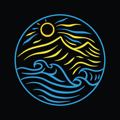 Monoline Beach Mountain Vector Graphic Design illustration Emblem Symbol and Icon