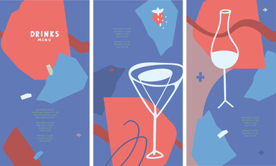 Design drinks menu. Abstract shape. Red and blue colors. Can be used for prints bags, t-shirts, home decor, posters, menu, flyer. For an open-air restaurant near the sea or ocean. For a beach bar.