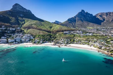 Foto auf Acrylglas Camps Bay Beach, Kapstadt, Südafrika Aerial view of Clifton beach in Cape Town, Western Cape, South Africa