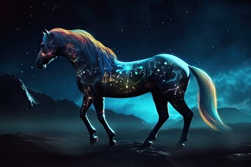 Wild horse in a fantastic and dreamlike setting. Generative AI - obrazy, fototapety, plakaty
