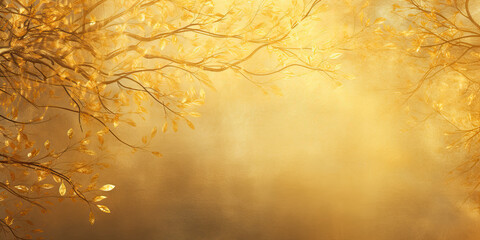 Golden landscape background with natural botanical elements and space for text