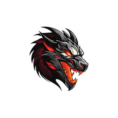 Angry black dragon with fire breath, dragon mascot logo vector illustration isolated on background, Chinese mythology creature character mascot, E-sports gaming team emblem or t-shirt print design