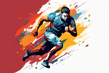 Fototapeta na wymiar Watercolor style drawing of running man athlete