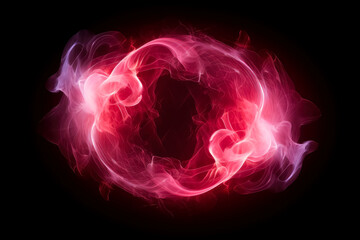 Circle with red and pink liquid smoke on a dark background.