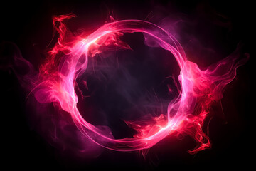 Circle with red and pink liquid smoke on a dark background.