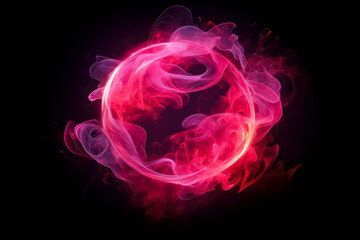 Circle with red and pink liquid smoke on a dark background.