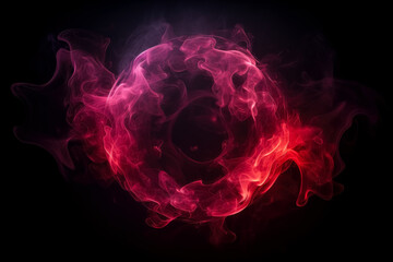 Circle with red and pink liquid smoke on a dark background.