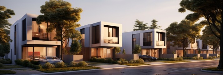 3D Modern modular private townhouses residential minimalist generative ai - obrazy, fototapety, plakaty