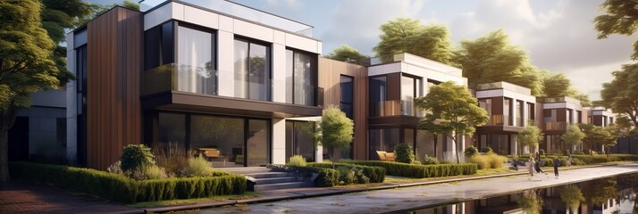 3D Modern modular private townhouses residential minimalist generative ai