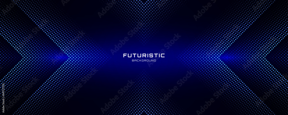 Wall mural 3d blue techno abstract background overlap layer on dark space with glowing dots shape decoration. m