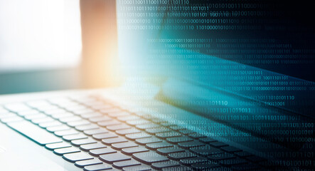 online working concept with computer notebook , digital background banner style