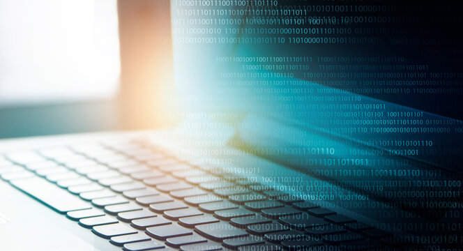 online working concept with computer notebook , digital background banner style