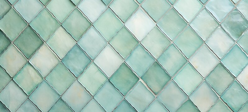 Abstract old mint green aged retro vintage mosaic cement ceramic tile floor or wall texture background with sqaure diamond pattern