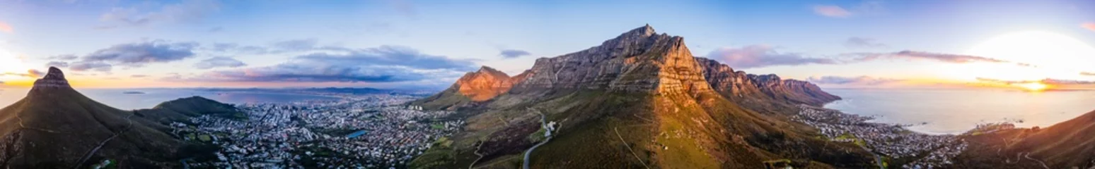 Tuinposter Aerial view of Kloof Corner hike at sunset in Cape Town, western Cape, South Africa © pierrick