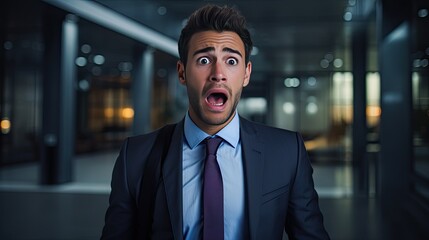 Fototapeta premium Depict a model in a corporate setting, receiving unexpected news, the emotion of shock and disbelief evident in their expression