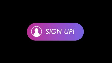 sign up button text animation. Text in colorful round button  on black background. Modern attention grabbing advertisement. 