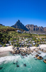 Fototapeta premium Aerial view of Clifton beach in Cape Town, Western Cape, South Africa