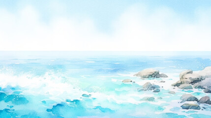 青い空と岩礁のある海の風景